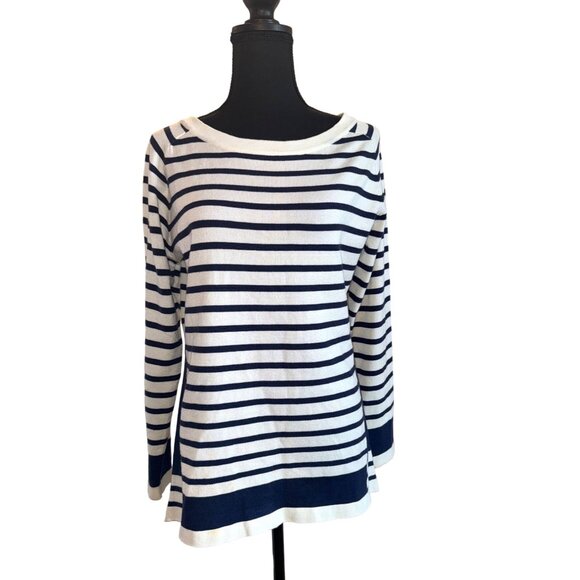 Thyme & Honey Sweaters - Thyme & Honey Striped Black White Crew Neck Knit Sweater Top Nautical Coastal M